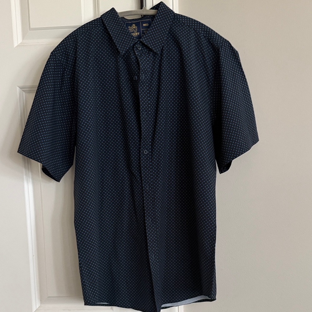 Short-Sleeve Navy Dot Button-Down Shirt by OBAIT